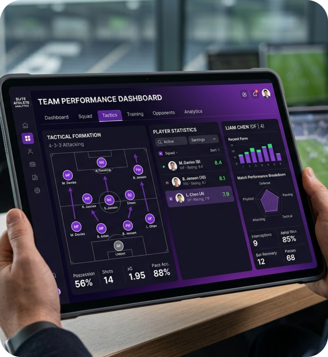 Panel de Solid Manager con plantilla y próximo partido